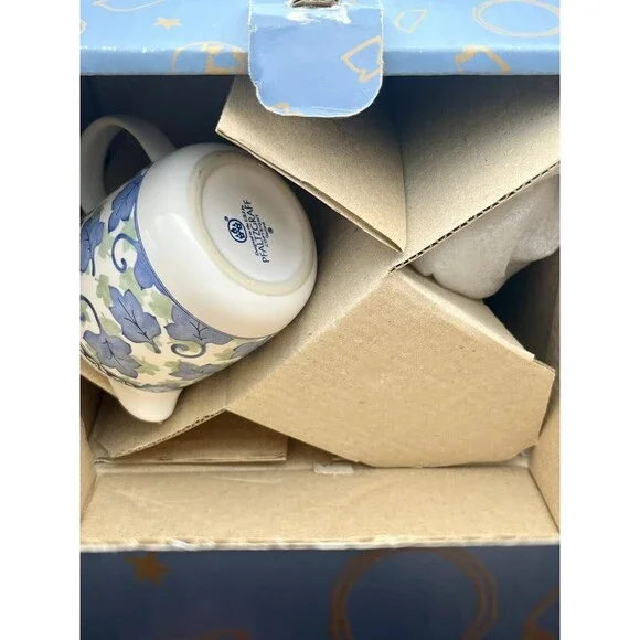 Pfaltzgraff Blue Isle 14 oz Creamer 10 oz Sugar Bowl Lid Set 1997 NEW IN BOX - Picture 2 of 12